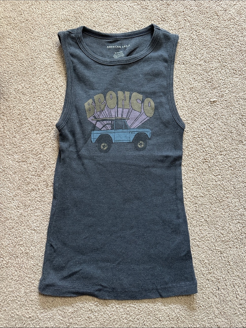 American Eagle Outfitters Black Tank Top with Retro Bronco Graphic